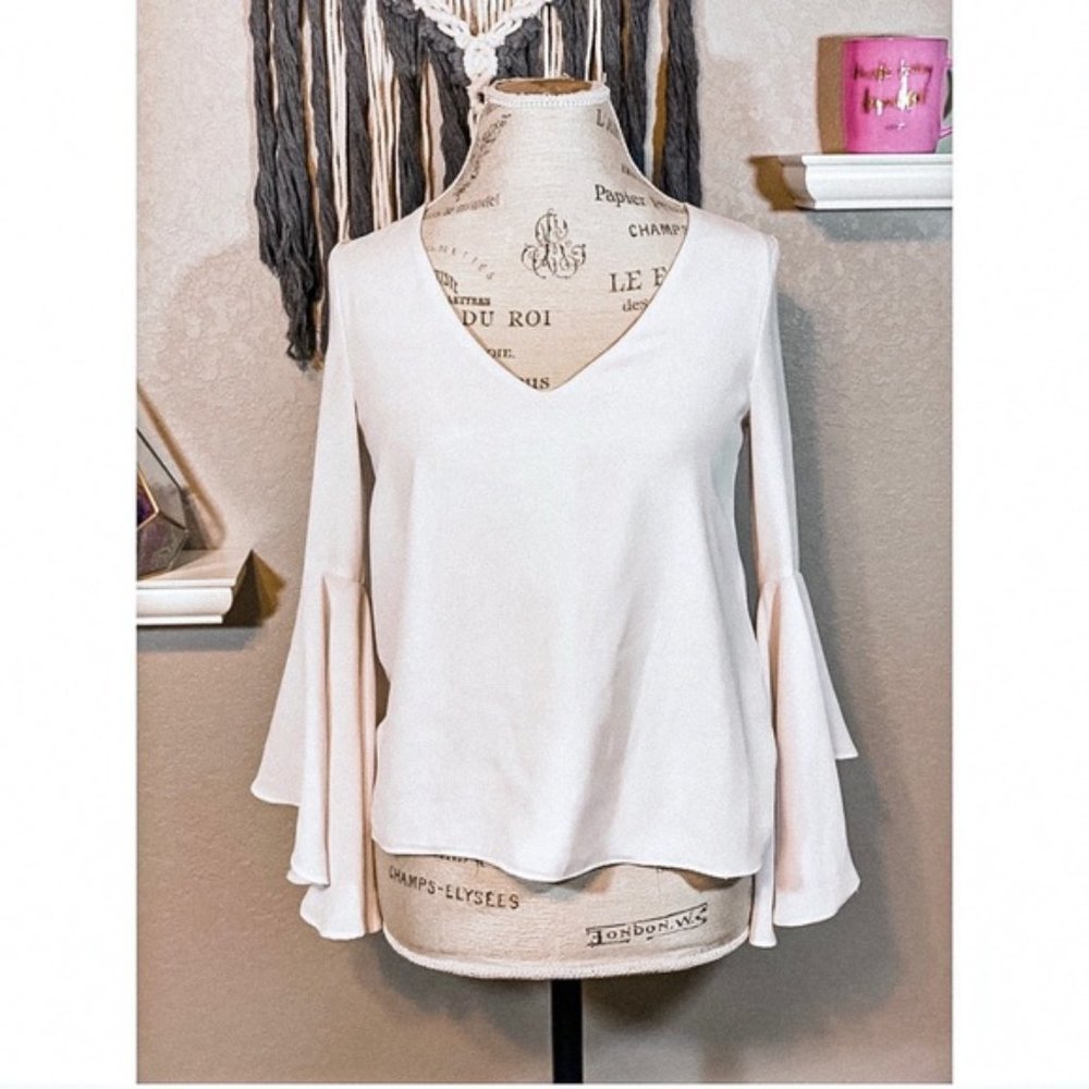 Zara White Bell Sleeve Backless V Neck Top